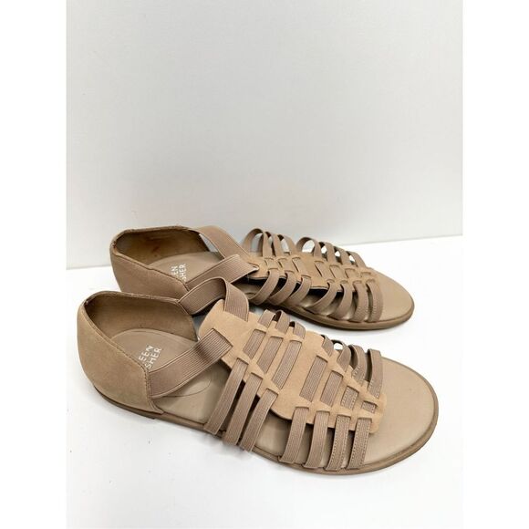 Eileen Fisher‎ Sandals Womens Size 7 Tan Rato Casual Elastic Gladiator Flats - Picture 1 of 8